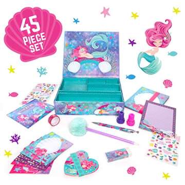 GirlZone Mermaid Stationary Gift Set for Girls, 45 Piece Letter Writing Kit with Envelopes, Paper, Cards and More, Great Mermaid Gifts for Girls 9-12