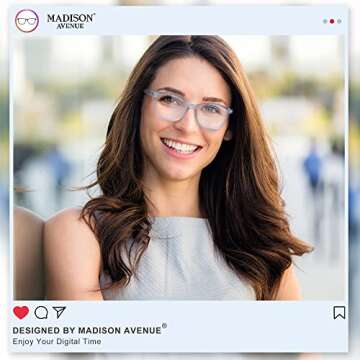 Madison Avenue Blue Light Blocking Glasses Anti Eyestrain UV Glare Blue Light Glasses for Women TV P...