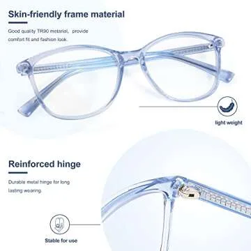 Madison Avenue Blue Light Blocking Glasses Anti Eyestrain UV Glare Blue Light Glasses for Women TV Phone Computer Gaming Eyeglasses (Clear Blue)
