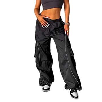 XPONNI Cargo Pants Women Baggy Y2k Pants Cargo Pants Y2k Women Baggy Cargo Pants (Black,M,Medium)