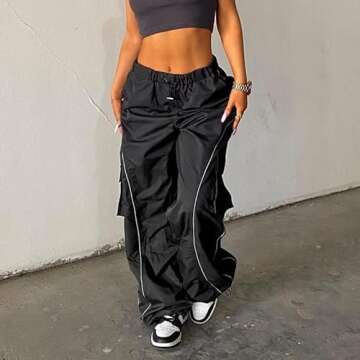 XPONNI Cargo Pants Women Baggy Y2k Pants Cargo Pants Y2k Women Baggy Cargo Pants (Black,M,Medium)