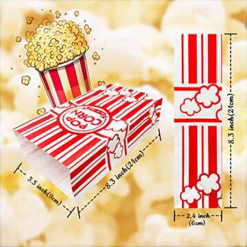 Keriqi Flat Bottom Popcorn Bags, 100 Pcs Paper Popcorn Bags for Family Movie Night Baseball Themed C...