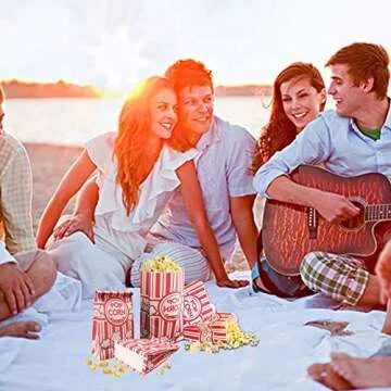 Keriqi Flat Bottom Popcorn Bags, 100 Pcs Paper Popcorn Bags for Family Movie Night Baseball Themed Carnival Christmas Birthday Party