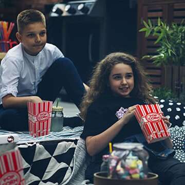 Keriqi Flat Bottom Popcorn Bags, 100 Pcs Paper Popcorn Bags for Family Movie Night Baseball Themed Carnival Christmas Birthday Party