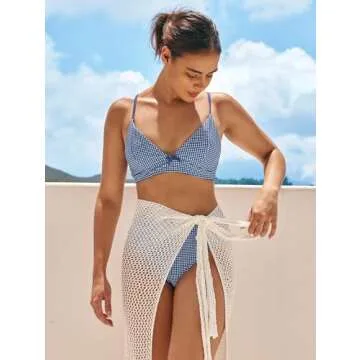ZAFUL Women's V Neck Bikini Set High Waisted Swimsuits Lace Up Bow Decor Cheeky Two Piece Bathing Suit(1-Deep Blue, M)