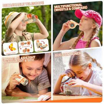 Stay Fun Bug Catcher for Kids, Explorer Outdoor Catching Collection w/ Binoculars, Summer Outside Activities Camping Gift Idea Toys for 3 4 5 6 7 8+ Age Year Toddler Boy Girl, 17PCS