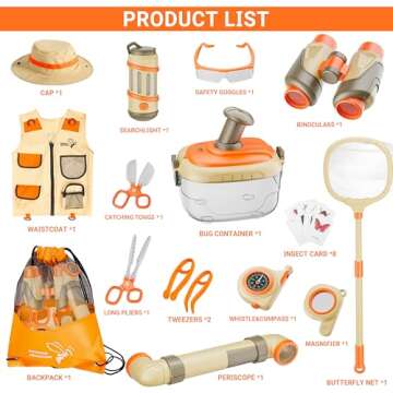 Stay Fun Bug Catcher for Kids, Explorer Outdoor Catching Collection w/ Binoculars, Summer Outside Activities Camping Gift Idea Toys for 3 4 5 6 7 8+ Age Year Toddler Boy Girl, 17PCS