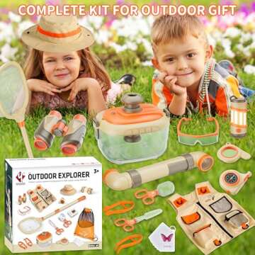 Stay Fun Bug Catcher for Kids, Explorer Outdoor Catching Collection w/ Binoculars, Summer Outside Activities Camping Gift Idea Toys for 3 4 5 6 7 8+ Age Year Toddler Boy Girl, 17PCS