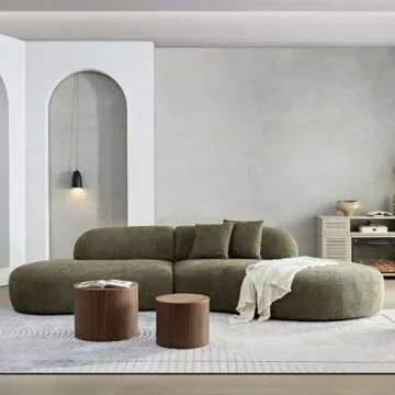 WAKEEPING 135" Oversized Modular Sofa with Chaise Longue,Minimalism Boucle Fabric Curved Sectional Couch,6 Seat Extra Deep Upholstered Couches with 2 Pillows for Living Room,Apartment,Office