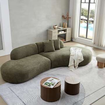 WAKEEPING 135" Oversized Modular Sofa with Chaise Longue,Minimalism Boucle Fabric Curved Sectional Couch,6 Seat Extra Deep Upholstered Couches with 2 Pillows for Living Room,Apartment,Office