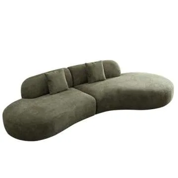 WAKEEPING 135" Oversized Modular Sofa with Chaise Longue,Minimalism Boucle Fabric Curved Sectional Couch,6 Seat Extra Deep Upholstered Couches with 2 Pillows for Living Room,Apartment,Office