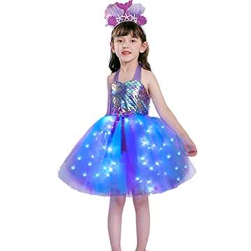 Davsolly Mermaid Costume for Girls Led Light Up Mermaid Princess Tutu for Birthday Halloween Cosplay Christmas Dress Up Gifts