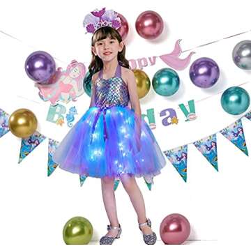 Davsolly Mermaid Costume for Girls Led Light Up Mermaid Princess Tutu for Birthday Halloween Cosplay Christmas Dress Up Gifts
