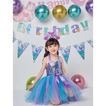 Davsolly Mermaid Costume for Girls Led Light Up Mermaid Princess Tutu for Birthday Halloween Cosplay Christmas Dress Up Gifts