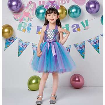 Davsolly Mermaid Costume for Girls Led Light Up Mermaid Princess Tutu for Birthday Halloween Cosplay Christmas Dress Up Gifts
