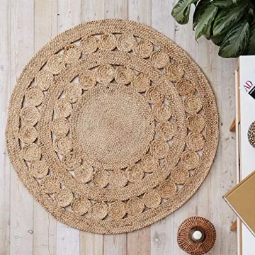 Natural 4' Round Handwoven Jute Area Rug for Home Decor