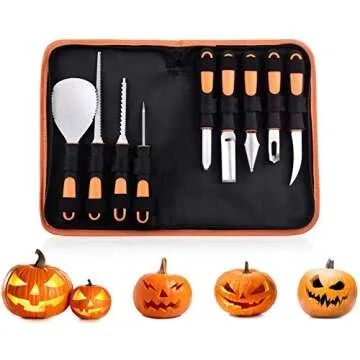7Felicity Professional Halloween Pumpkin Carving Kit, Anti-Slip Rubber Handle, 9 Piece Stainless Steel Pumpkin Carving Tools Knife Set for Halloween DIY Decoration, with Storage Bag