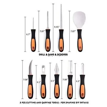 7Felicity Professional Halloween Pumpkin Carving Kit, Anti-Slip Rubber Handle, 9 Piece Stainless Steel Pumpkin Carving Tools Knife Set for Halloween DIY Decoration, with Storage Bag