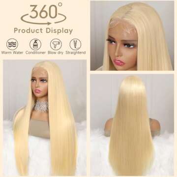 mululi 30 Inch 613 Lace Front Wig Human Hair Straight Blonde Wig Human Hair 613 13x6 Lace Front Wig ...