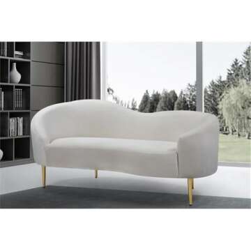 Meridian Furniture Ritz Collection Modern | Contemporary Velvet Upholstered Loveseat with Sturdy Met...