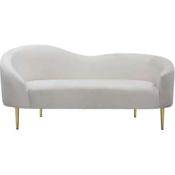 Meridian Furniture Ritz Collection Modern | Contemporary Velvet Upholstered Loveseat with Sturdy Metal Legs in Rich Gold Finish, Cream, 67" W x 31.75" D x 30.5" H