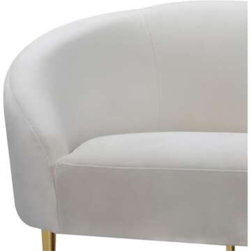 Meridian Furniture Ritz Collection Modern | Contemporary Velvet Upholstered Loveseat with Sturdy Metal Legs in Rich Gold Finish, Cream, 67" W x 31.75" D x 30.5" H