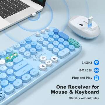 KNOWSQT Wireless Keyboard and Mouse Combo - Lovely Blue Rainbow 2.4G Full-Sized Colorful Keyboards, ...