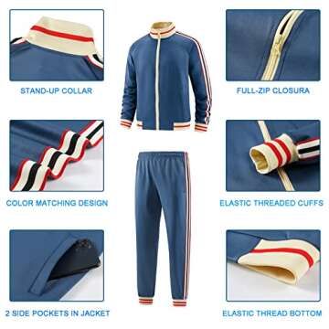 dioxoib Track Suits for Men Set 2 Piece Tracksuits Mens Sweatsuits Sets Jogging Two Piece Outfits Athletic Clothes Jogger Sweat Suits Running Sport leisure Clothing Blue Ai-TZ004-M