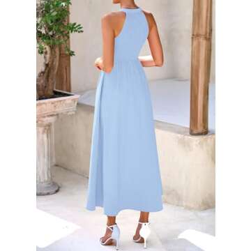 KIRUNDO Women Summer Sleeveless Halter Maxi Dress Sundress 2025 Casual Flowy Wedding Guest Cocktail ...