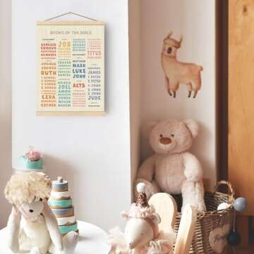 Boat Wades Bible Books Hanging Art,Christian Homeschool Art,Books of the Bible Poster Hanger Frame,Bible Class Decor for Learning,Christian Educational Wall Art Decor for Christian Church Preschool,12x16