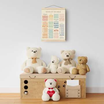 Boat Wades Bible Books Hanging Art,Christian Homeschool Art,Books of the Bible Poster Hanger Frame,Bible Class Decor for Learning,Christian Educational Wall Art Decor for Christian Church Preschool,12x16