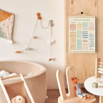 Boat Wades Bible Books Hanging Art,Christian Homeschool Art,Books of the Bible Poster Hanger Frame,Bible Class Decor for Learning,Christian Educational Wall Art Decor for Christian Church Preschool,12x16