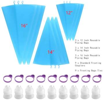 Reusable Piping Bags Set, Silicone Pastry Bags Cake Decorating Bags Frosting Piping Kit Baking Tools...