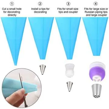 Reusable Piping Bags Set, Silicone Pastry Bags Cake Decorating Bags Frosting Piping Kit Baking Tools Cake Decorating Supplies with 3X(12’’+14’’+16’’) Silicone Bags, 9 Icing Tip Couplers, 9 Bag Ties