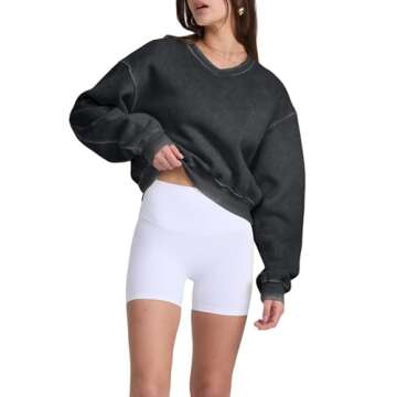 Hatant Women's Acid Wash Hoodie - Stylish Crop Sweatshirt