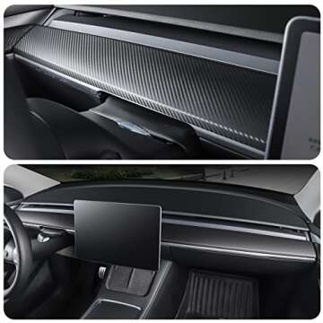 BMZX Tesla Model Y Dash Wrap Door Trim ABS Carbon Fiber Pattern Matte Dashboard Cover Cap Interior Decoration Wrap Kit Tesla Model Y 2021 2022 2023-1PCS