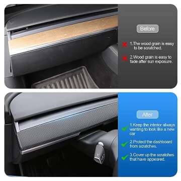 BMZX Tesla Model Y Dash Wrap Door Trim ABS Carbon Fiber Pattern Matte Dashboard Cover Cap Interior Decoration Wrap Kit Tesla Model Y 2021 2022 2023-1PCS