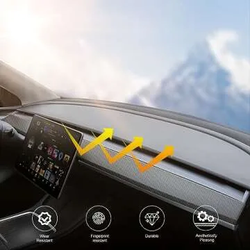 BMZX Tesla Model Y Dash Wrap Door Trim ABS Carbon Fiber Pattern Matte Dashboard Cover Cap Interior Decoration Wrap Kit Tesla Model Y 2021 2022 2023-1PCS