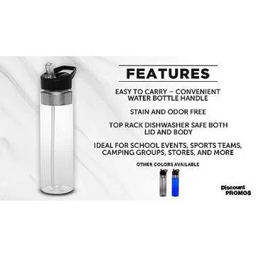 DISCOUNT PROMOS 24 oz Plastic Water Bottle with Straw - BPA Free, 10 Pack