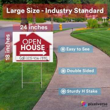 Open House Real Estate Signs – 18x24 Inches 5 Pack Set - Double Sided Red Property Yard Sign Bulk ...