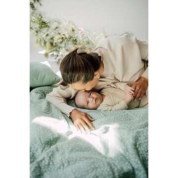 TISU Baby Crib Duvet Cover Soft Muslin Double Gauze Mint Dot Bedding for Kids