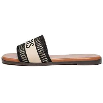 Athlefit Women's Stylish Black Flat Sandals - Trendy Summer Slip On Slides 2025
