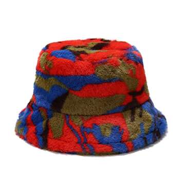 Dirholl Women's Winter Faux Fur Fuzzy Warm Bucket Hat Colorful A