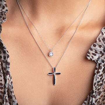 Jewelili 10K Solitaire Pendant Necklace for Women | White Gold 8.0MM Round Cut Cubic Zirconia | 18?...