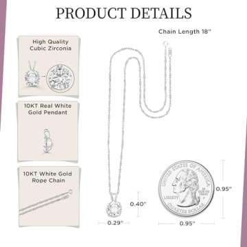 Jewelili 10K Gold Solitaire Pendant Necklace for Her