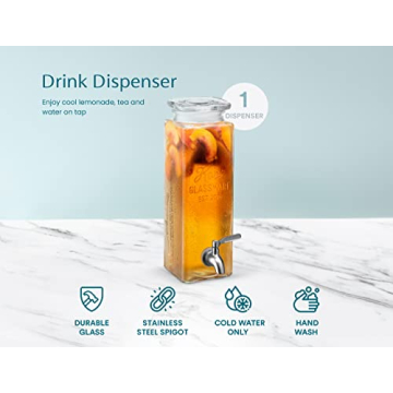 Stylish KooK Glass Drink Dispenser with Steel Spigot