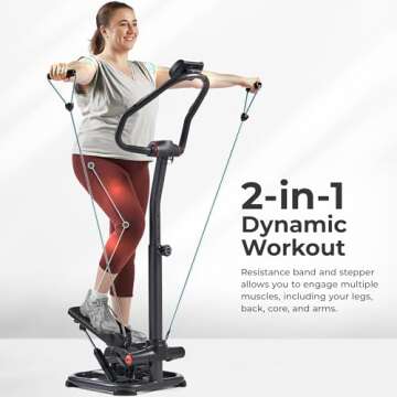Sunny Health & Fitness Duo Function Premium 330 LB Capacity Power Stepper with Resistance Bands, Space-Saving Low Impact Peddle w SunnyFit® App Enhanced Connectivity - SF-S021055