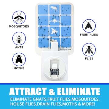Blue Light Bug Catcher Indoor Plug in, Gnat Traps for House, Indoor Fly Trap for Fruit Moth, Mosquito, Flying Insect Catcher, 4 Device+8 Refills