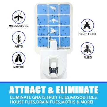 Blue Light Bug Catcher Indoor Plug in, Gnat Traps for House, Indoor Fly Trap for Fruit Moth, Mosquito, Flying Insect Catcher, 4 Device+8 Refills
