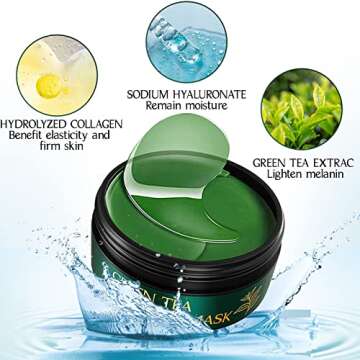 Tiepetly Under Eye Masks with Collagen, Green Tea Eye Patches for Dark Circles and Puffiness, Hydrat...